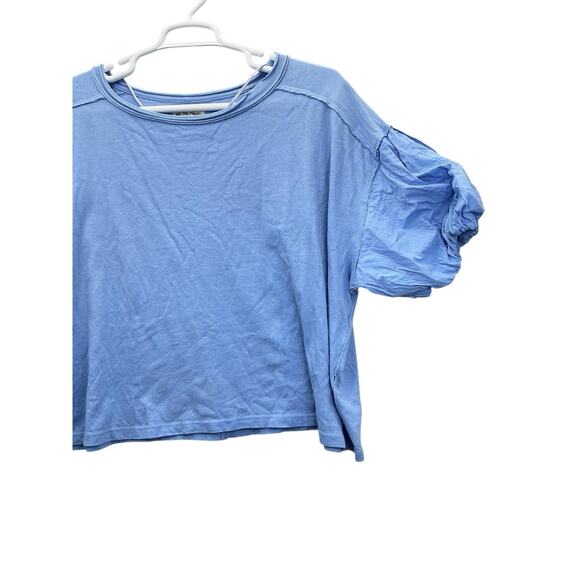 We The Free Top Oversized Puff Sleeve Cropped Pullover Sz Medium Blue - Picture 4 of 12